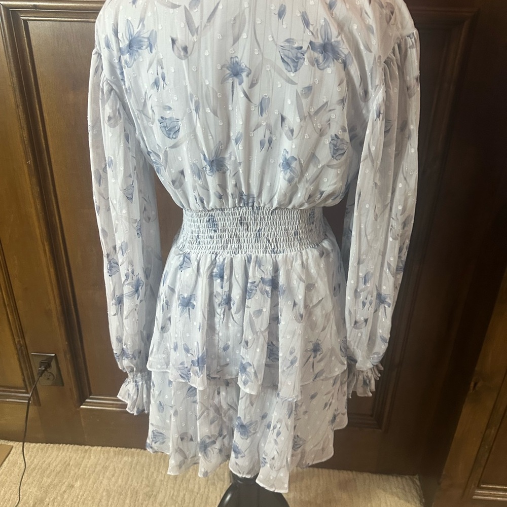 SIZE S Bardot Blue Tiered Ruffled V-Neck Sundress - Picture 6 of 6